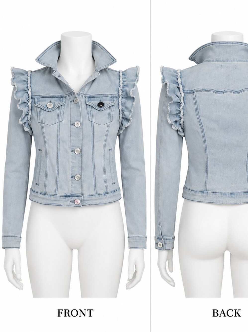 Light Blue Womens Ruffle Denim Jacket